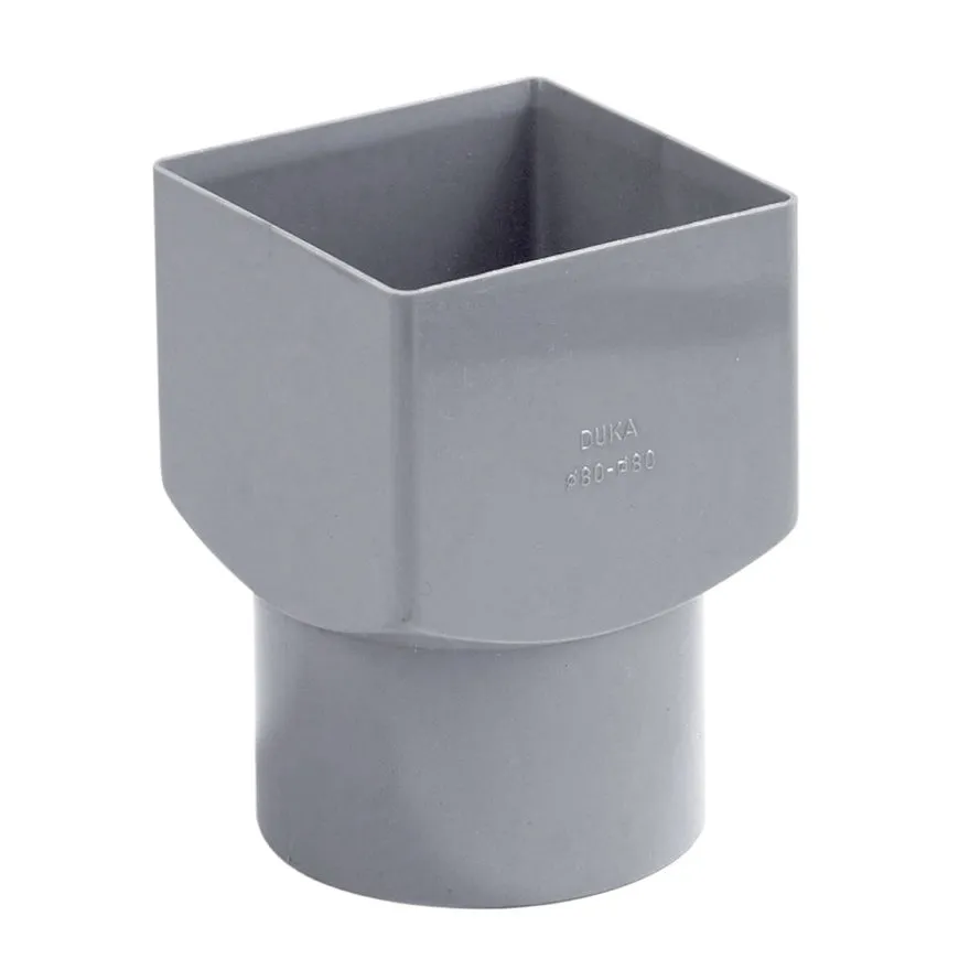 HWA verloopstuk, PVC vierkant/rond | inwendig lijm x verjongd spie 80 x 80 mm